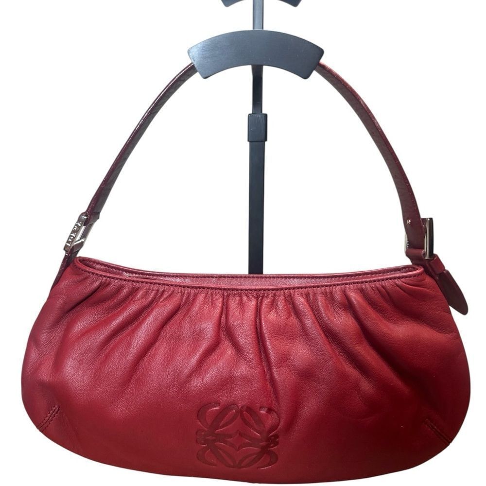 LOEWE Red Leather Anagram Aire Baguette Pochette Shoulder Bag